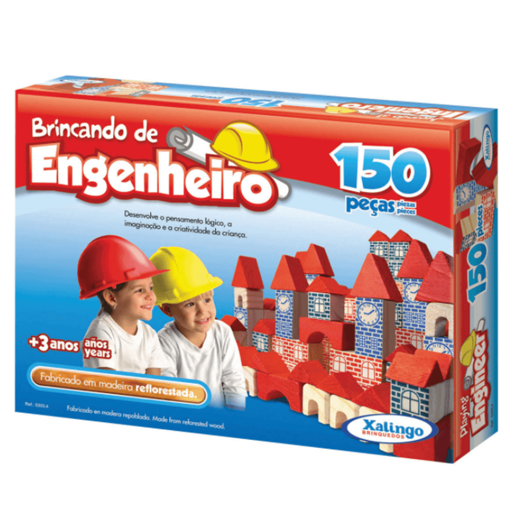 Brincando de Engenheiro 150 Peças Brinquedo Educativo Blocos de Montar de  Madeira Bambalalão Brinquedos Educativos Brinquedos de Madeira