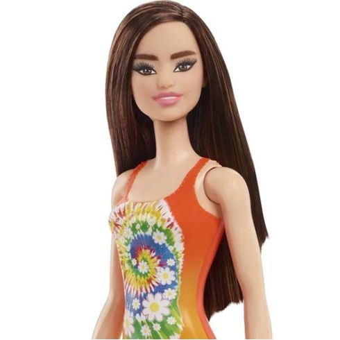 Boneca Barbie Morena Roupa de Praia Maiô Azul Original Mattel