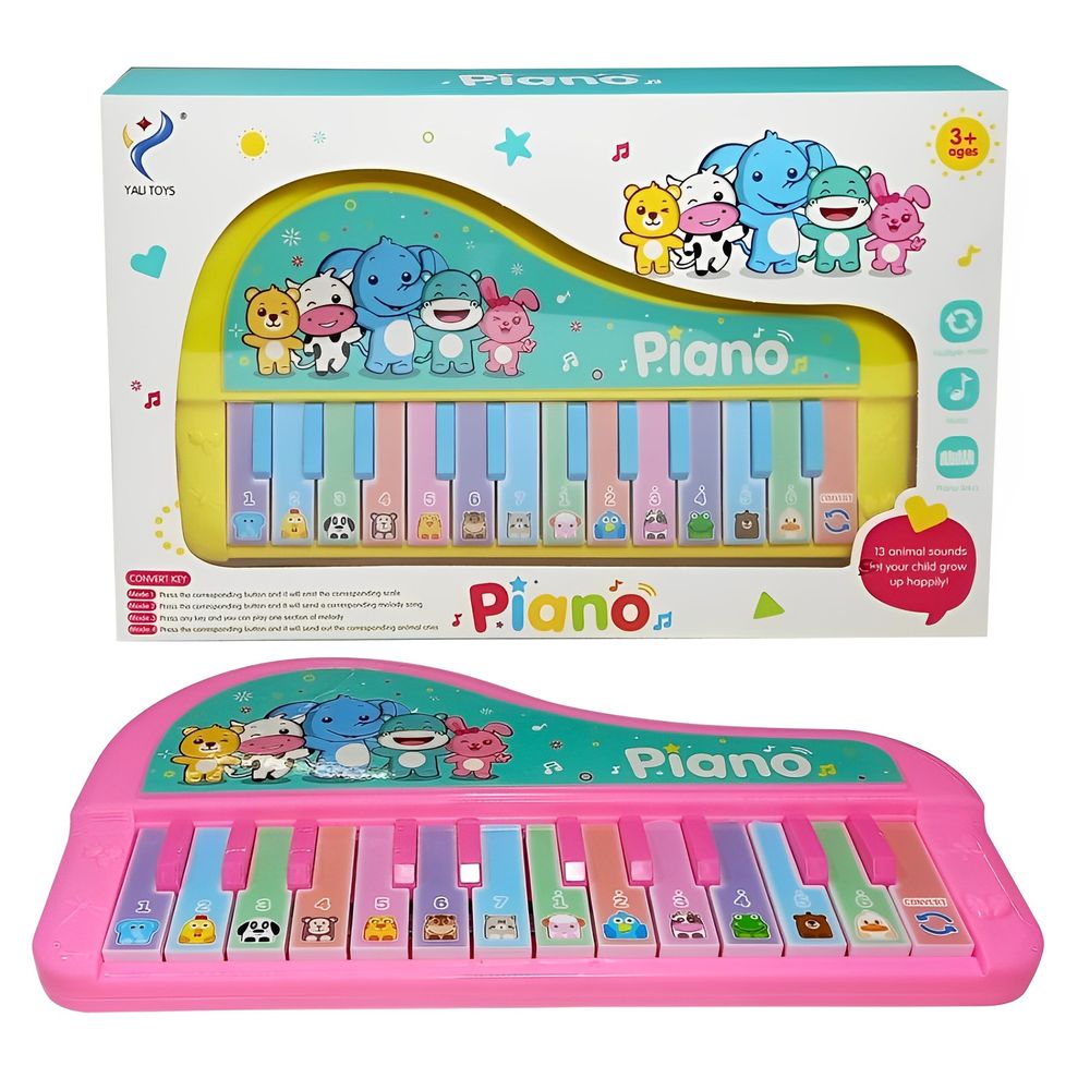 Piano Infantil Azul Teclado Musical Com Sons De Bichinhos Bichos