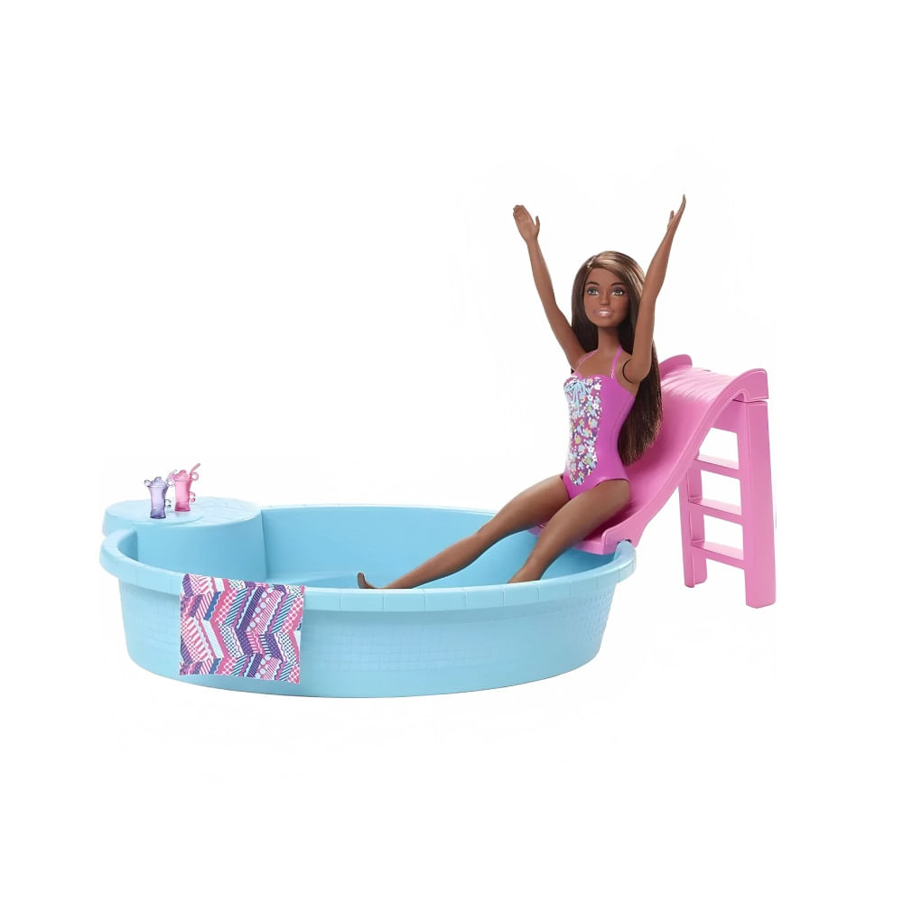 Barbie Piscina Glam Com Boneca Negra - Mattel