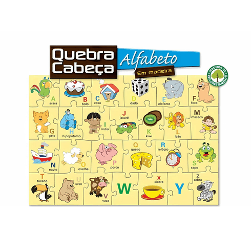 Puzzle Pedagógico Alfabeto em Madeira - Pais e Filhos - Kidverte
